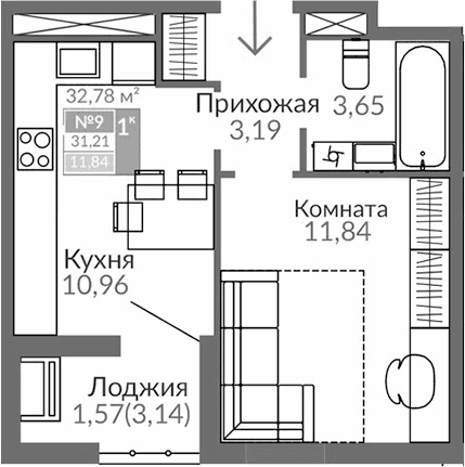 1-комн., 29.64 м²