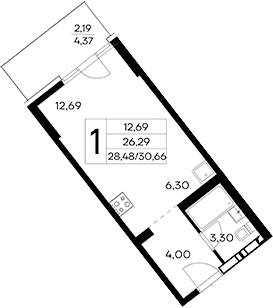 Студия, 28.47 м²