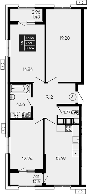 4-комн., 77.6 м²