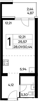 Студия, 28 м²