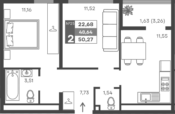 2-комн., 47.01 м²