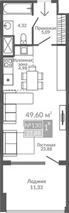 Студия, 38.27 м²
