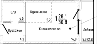 Студия, 28.1 м²