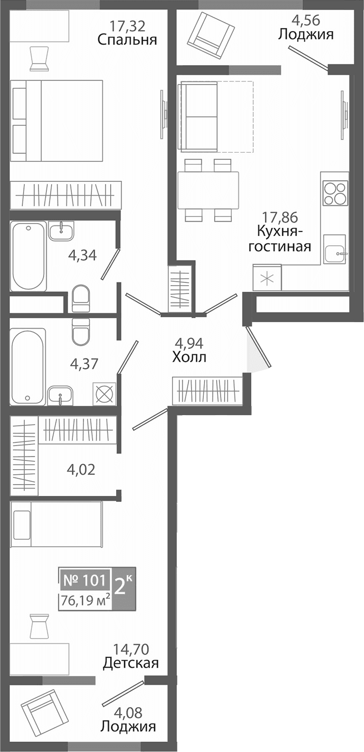 2-комн., 67.55 м²
