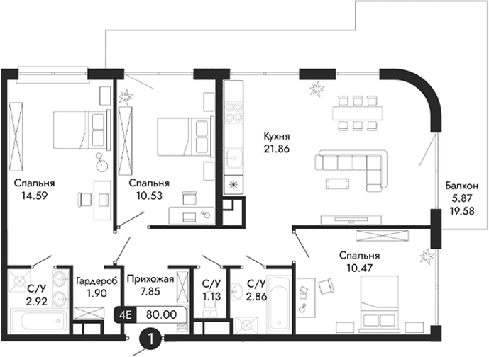 4-комн., 74.13 м²