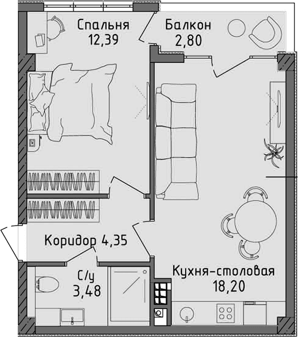 2-комн., 38.42 м²