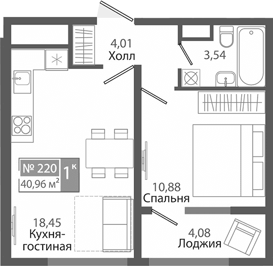 1-комн., 36.88 м²