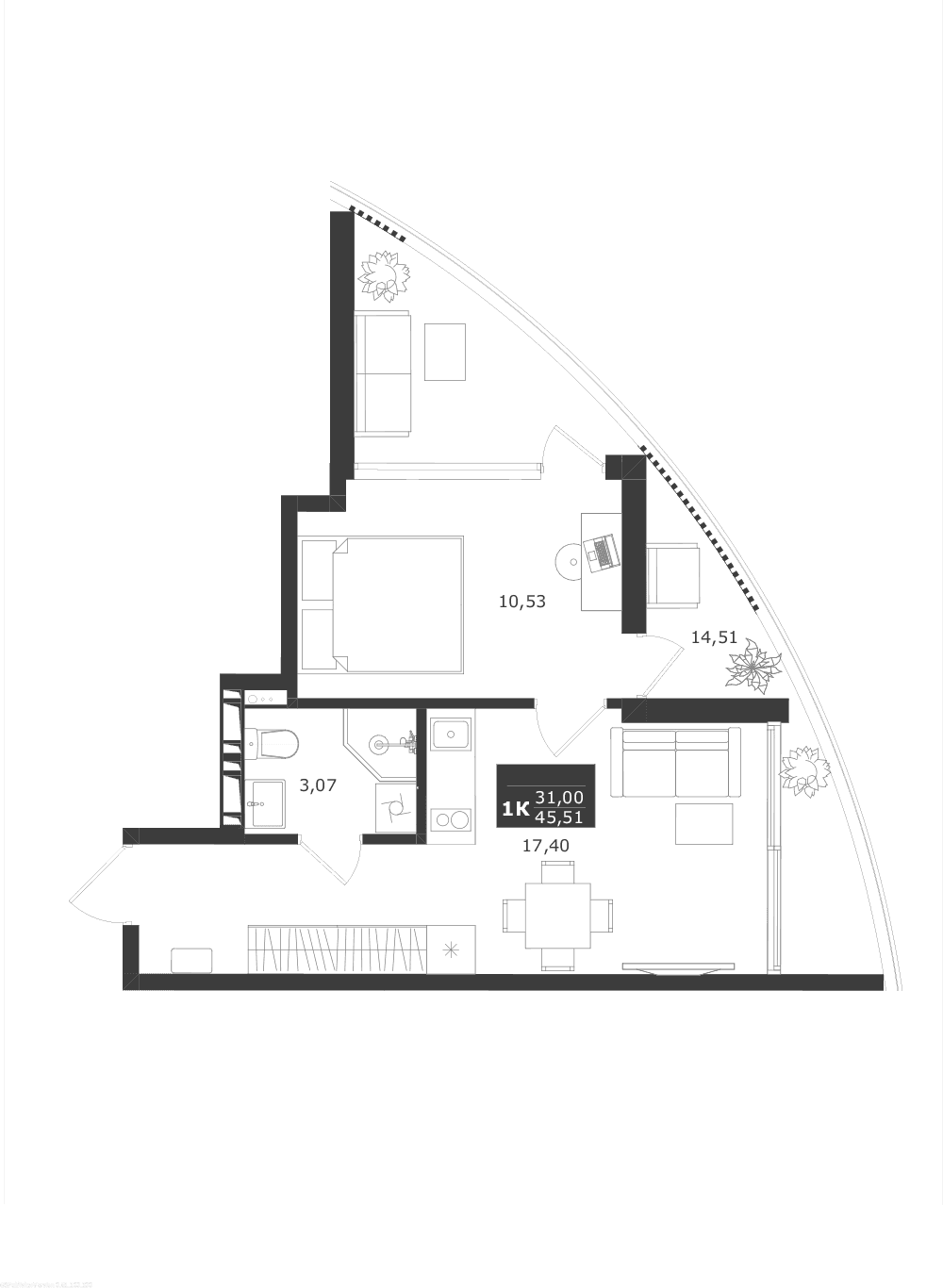 1-комн., 31 м²