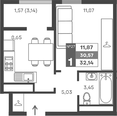 1-комн., 29 м²