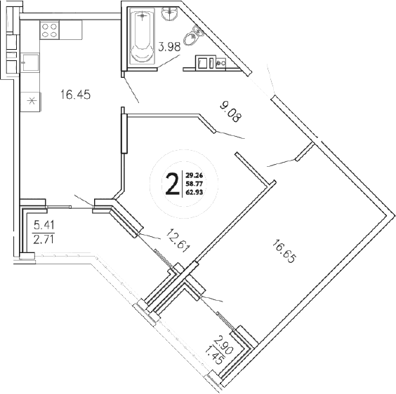 2-комн., 58.77 м²