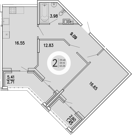 2-комн., 59.1 м²