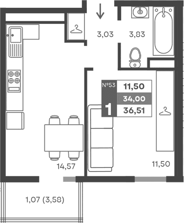1-комн., 32.93 м²