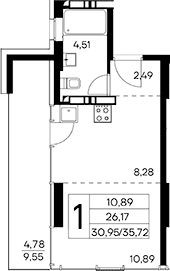 Студия, 30.94 м²