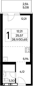 Студия, 28.11 м²