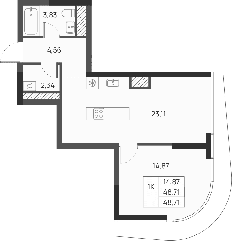 1-комн., 48.71 м²