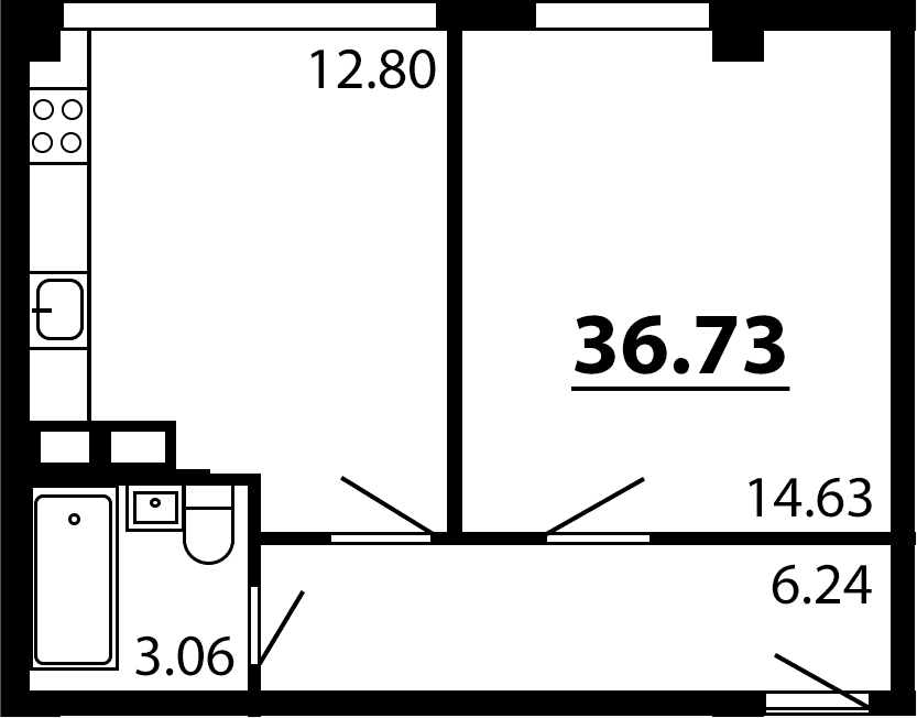 1-комн., 36.73 м²