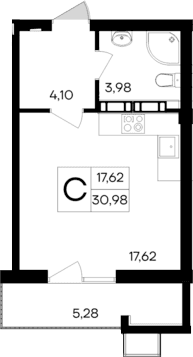 Студия, 25.7 м²