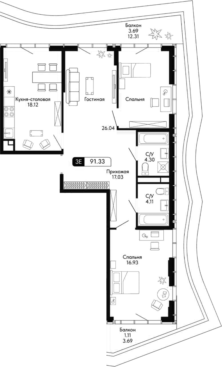 3-комн., 86.53 м²