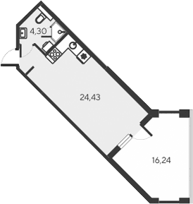Студия, 28.73 м²