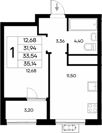 1-комн., 31.94 м²