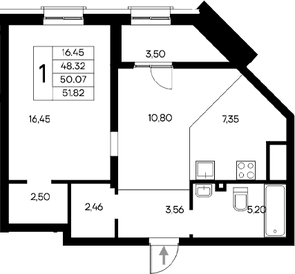 1-комн., 48.32 м²