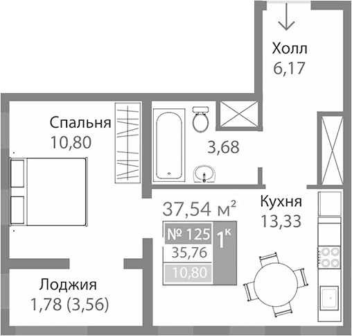 1-комн., 33.98 м²