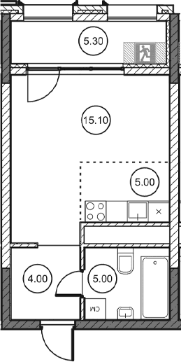 Студия, 29.05 м²