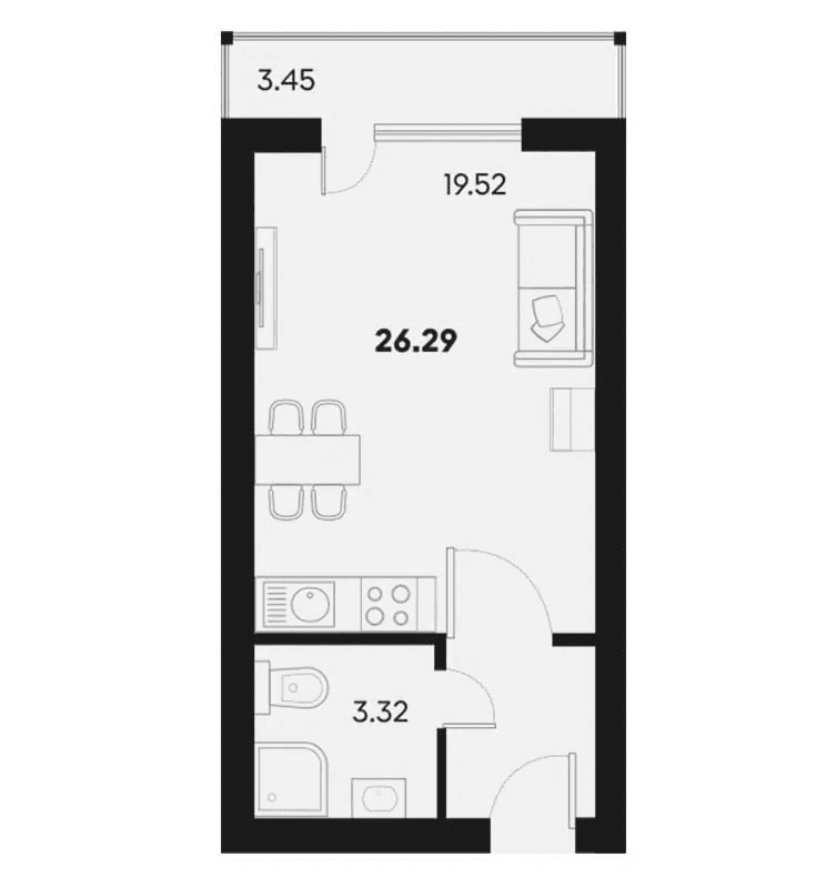 Студия, 22.84 м²