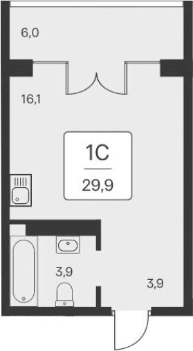 Студия, 23.9 м²