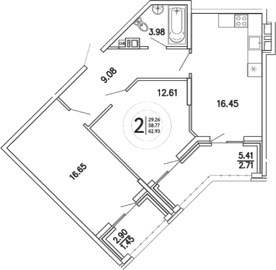 2-комн., 58.77 м²