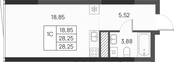 Студия, 28.25 м²
