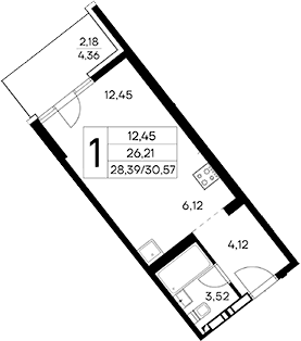 Студия, 28.39 м²