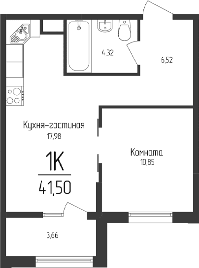 1-комн., 39.67 м²