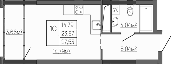 Студия, 23.87 м²