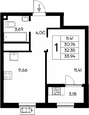 1-комн., 30.76 м²