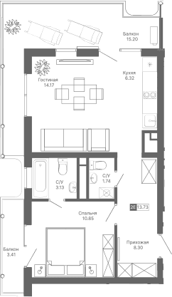 2-комн., 44.51 м²