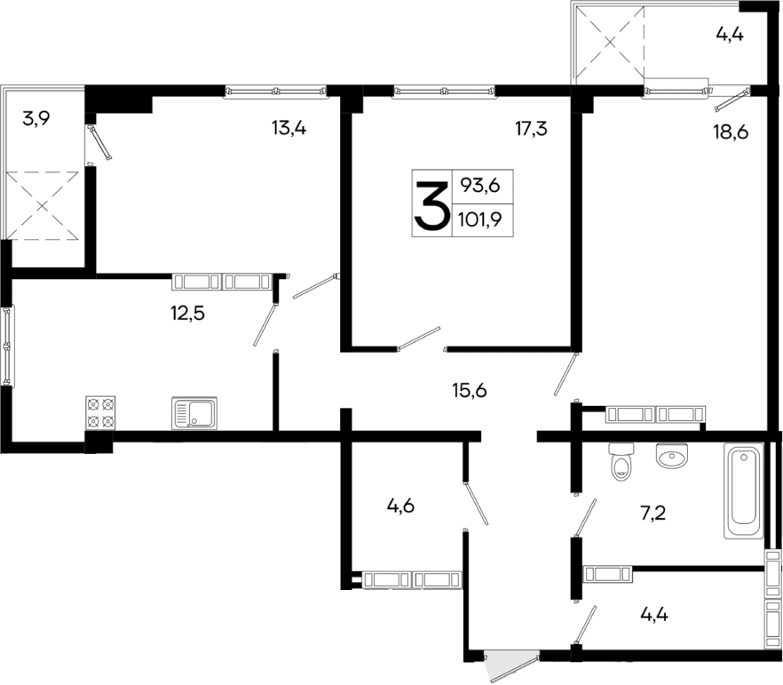 3-комн., 93.6 м²