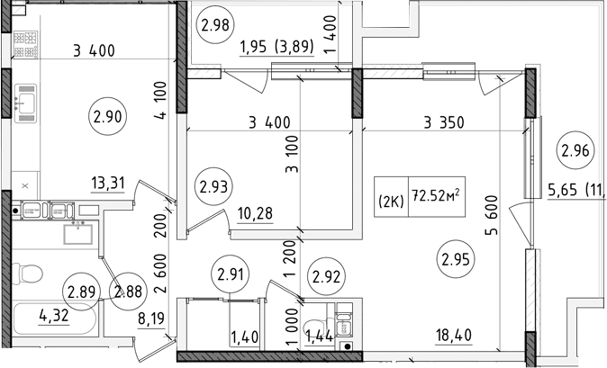 2-комн., 56.22 м²
