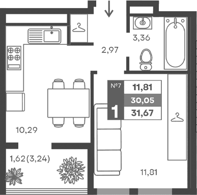 1-комн., 28.43 м²
