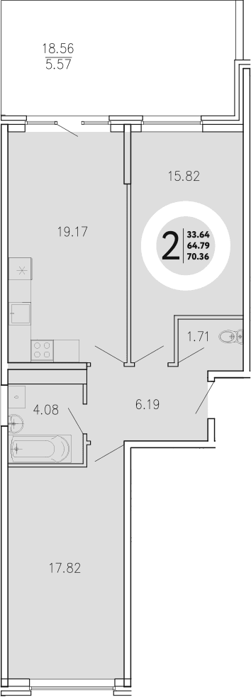 2-комн., 64.79 м²
