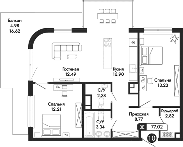 3-комн., 72.04 м²