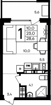 Студия, 23 м²