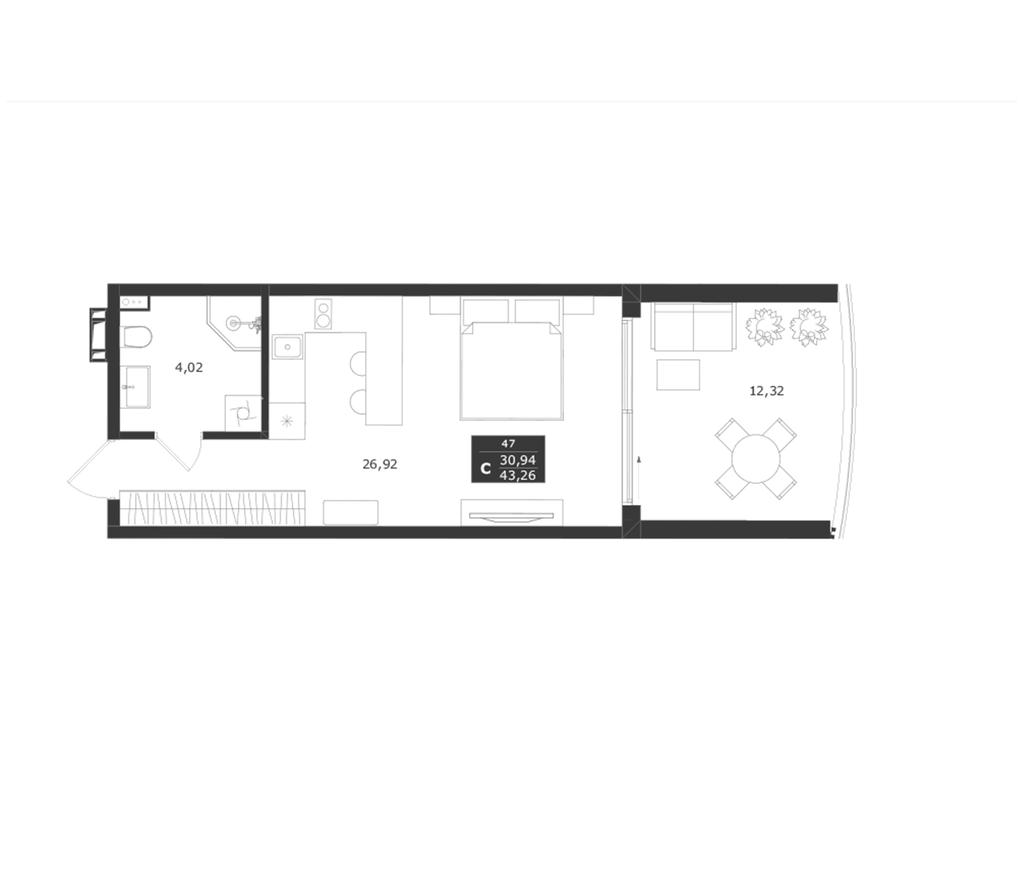 Студия, 30.94 м²