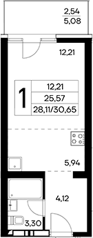 Студия, 28.11 м²