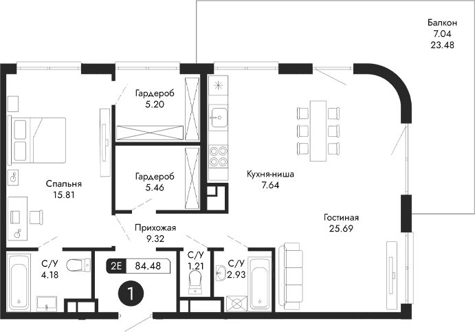2-комн., 77.44 м²