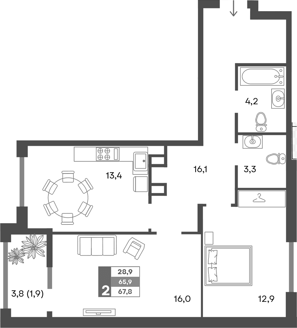 2-комн., 65.9 м²