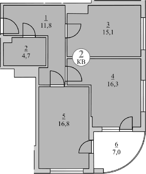 2-комн., 64.7 м²