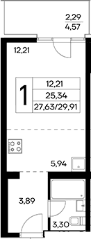 Студия, 27.62 м²