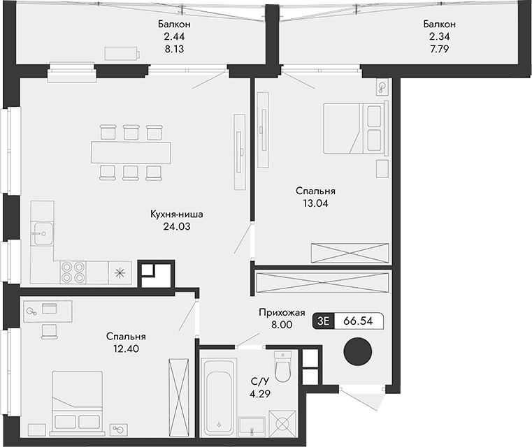 3-комн., 61.76 м²