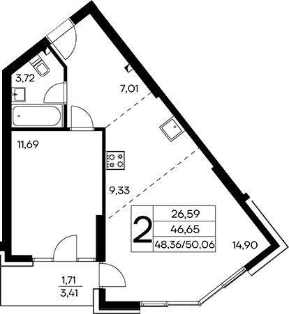 1-комн., 48.35 м²